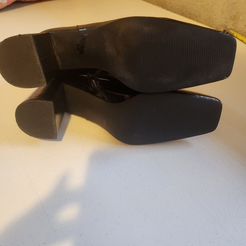 Ana Palma Black Patent Leather Chunky High Heel Boots Ankle Booties Size 41 9.5 - Picture 12 of 12